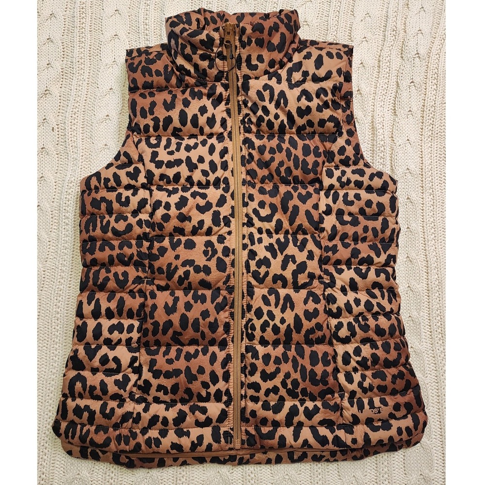 Lands' End 80% Down Filled Puffer Vest Leopard Cheetah Print Women S Small 6-8